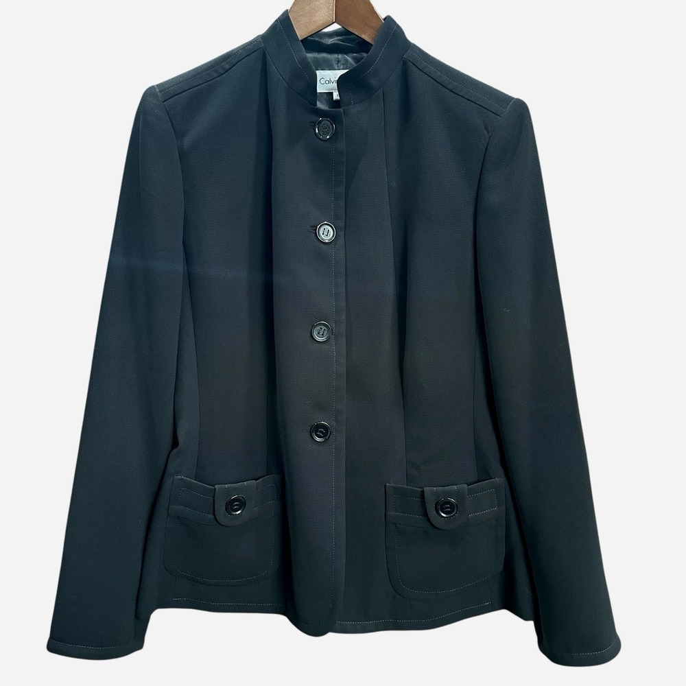 Calvin Klein Womens Black‎ Mock Mandarin Round Collar Jacket Size 8